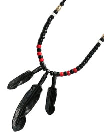 ROOSTERKING & CO. ルースターキング&カンパニー 【 3 Leather Feather & Beads Necklace (Black) レザーフェザービーズネックレス ブラック 】[ 正規品 ] ペンダント ディアスキン インディアン ブラス レッド 3連 鹿革 金 真鍮 メンズ 【 送料無料 】