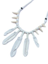 ROOSTERKING & CO. ルースターキング&カンパニー 【 5 Feather Necklace (White) フェザーネックレス ホワイト 】[ 正規品 ] ペンダント スパイク ビーズ レース コード ディアスキン インディアン ブラック ヌメ鹿革 紐 白 黒 5連 メンズ 【 送料無料 】
