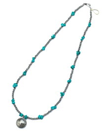 Button Works ボタンワークス 【 TURQUOISE NECKLACE with FIVE CENTS COIN ターコイズ ネックレス 5セントコイン 】[ 正規品 ] ロング トルコ石 メタルビーズ グリーン シルバー 天然石 緑 銀 硬貨 プレゼント ギフト ユニセックス メンズ レディース