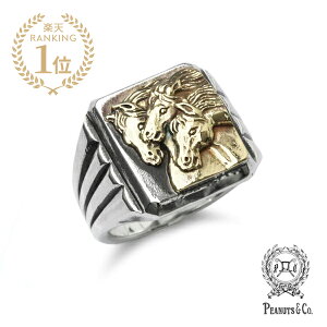 PEANUTS&CO. �s�[�i�b�c�J���p�j�[ �y PHARAOHS HORSES RING SQUARE (Silver × K10 Gold) / �t�@���I�z�[�X�����O�X�N�G�A(�V���o�[ × �S�[���h) �z[ ���K�i ] �w�� �n �E�} �� �V���o�[925 �� �v���[���g �����Y 