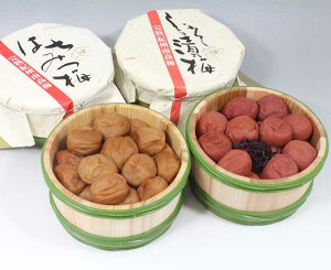 完熟 紀州南高梅 はちみつ&しそ漬けセット(木樽入) UT2-50 【産地直送、送料無料、代引不可】