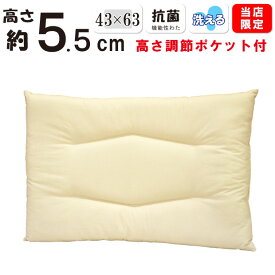 【高さ調整ポケット付き】低め 約5.5cm 洗える枕 低い枕 43×63cm ストレートネック 枕 日本製 綿100％ 薄型 薄い 肩こりに 女性 テイジン フィルケア わた ピロー まくら 軽量 子供 すごく 超低め 洗える 丸洗い 低めの 薄め ひくい 高さ ロー パット 平らな枕 平 平たい