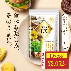 ＼ 10%OFF★期間限定 ／ 血糖値 サプリ 菊芋 イヌリン 食物繊維 コンブチャ サラシア ナットウキナーゼ ダイエットサプリ 糖質 吸収 抑える ラクトフェリン イワシペプチド 多殻麹 黒たまねぎ サラリッチEX 180粒 一日6粒目安