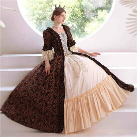 華麗な 宮廷ドレス ドレス レディース ロングドレス ブラウン ジャガード織 ロココ 貴族ドレス 18世紀 中世ヨーロッパ お姫様 プリンセスドレス 西洋ドレス ステージ衣装 貴婦人 オペラ ワンピースd9399c0c0l9