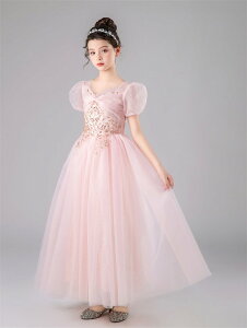 キッズドレス ピアノ発表会 おしゃれ 結婚式 女の子 フォーマル 子供 発表会ドレス 子ども ワンピース ピンク 半袖 お祝い日 演奏会 音楽会 誕生日 撮影 パーティー ジュニア キッズ ロング