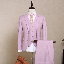 メンズスーツ 紳士服 ベスト付き ピンクスーツ 2ボタンスリムスーツ ビジネス シングル 大きいサイズ おしゃれ 【S~3XL】dg599f0f0d3