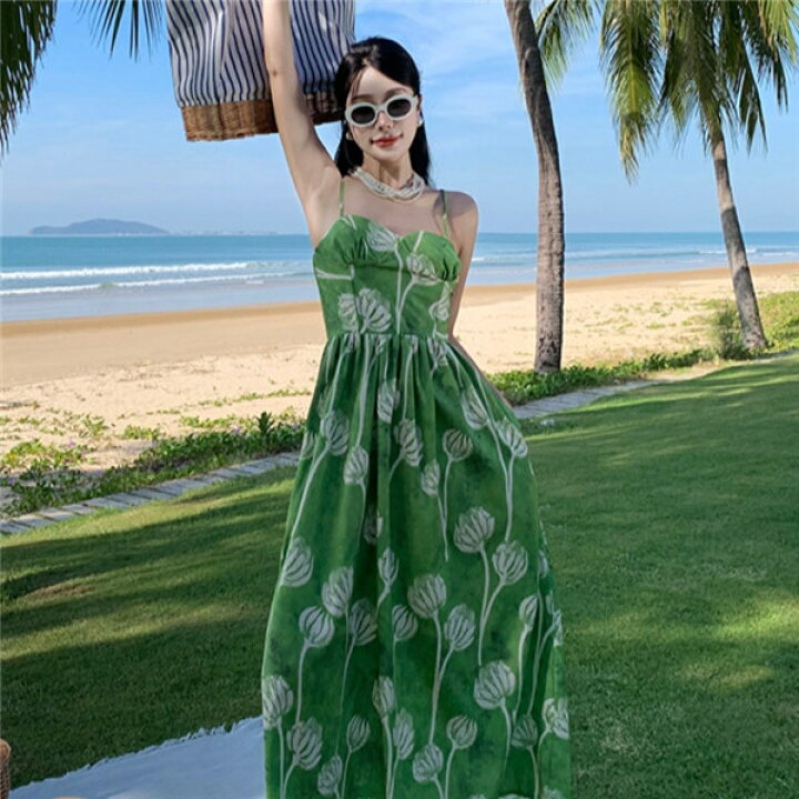 楽天市場】リゾートワンピース 大人 可愛い サスペンダードレス 夏  