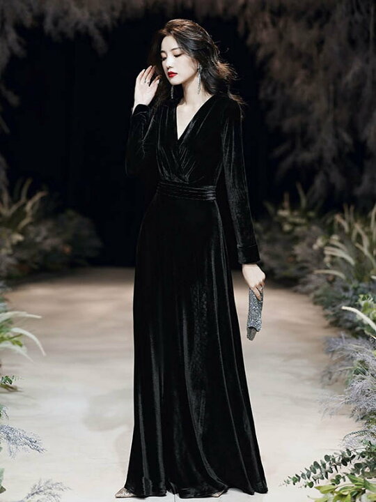 楽天市場】ロングドレス 演奏会 袖あり 黒 キャバロングドレス  