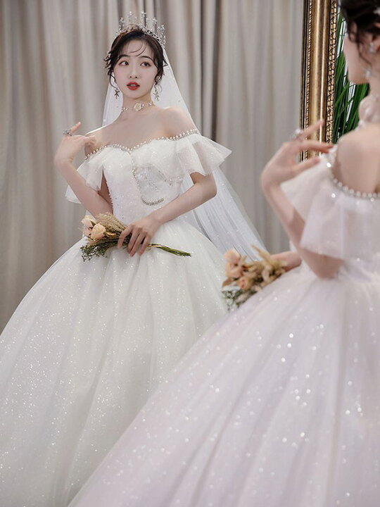 楽天市場】花嫁 ウエディングドレス オフショルダー プリンセスライン  