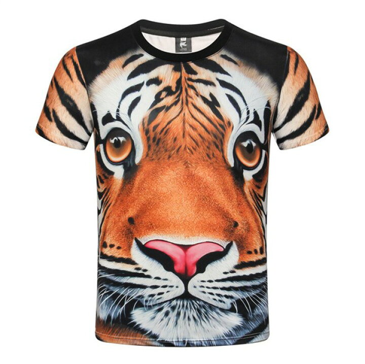 楽天市場】3D3Dプリント 動物柄 トラ柄 面白 Tシャツ メンズ 半袖 夏 S 