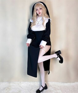 ハロウィン コスプレ 大人 ハロウィン大人用 衣装 吸血鬼 修道女 コスチューム ワンピース ブラック レディース 死神メイドタイトローブ 大きいサイズ hr009x6x6m5