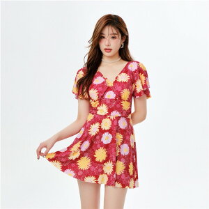 水着 レディース 体型カバー 女子 ワンピース水着 体型カバー水着 ぽっちゃり水着 大きいサイズ ママ水着 オールインワン フレア 花柄 二の腕 カバーアップ XXL 3L 4L 5L 6L 13号 15号 17号 19号 女