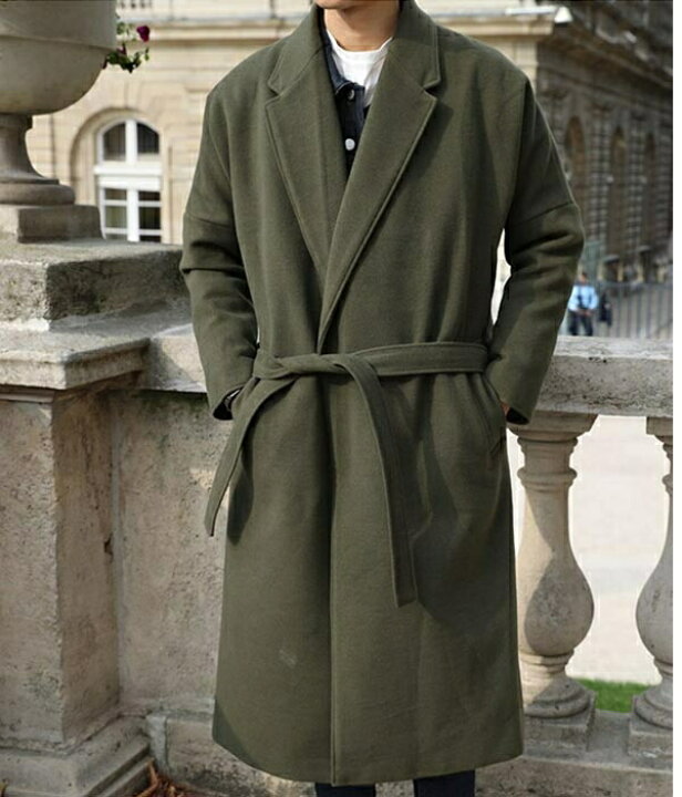 楽天市場 チェスターコート ロングコート アウター メンズ おしゃれ カジュアル メンズファッション ベルト付 長袖 防風防寒 着痩せ 魅力 秋冬春 ラシャコート ポケット付 厚手 暖かい 前開き 韓国風系 モノトーン 通勤 通学 ブラック 黒 グリーン ラクダ色 M L Xl