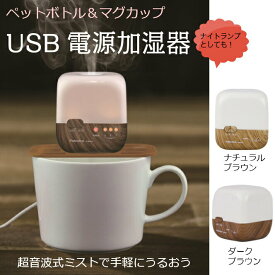 【アウトレットセール】 USB ペットボトル加湿器 PEBOKA(ペボカ) WOOD ウッド調 ペットボトル&マグカップがお手軽な加湿器に LEDランプ付き 加湿器 卓上 オフィス 旅行 ベッド 静音 【箱潰れ・本体新品】