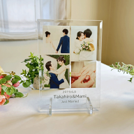 ウェディングフォトフレーム 結婚祝い 名入れ オーダーメイド 写真入り フォトスタンド ガラス 記念日 プ…