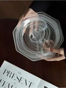 IwaiLoft 八方トレー 八辺 トレイ ガラス 透明 20cm お盆 おしゃれ 小皿 取り皿 取皿 ガラス 水音 菓子皿 ティートレー ガラス食器 豆皿 浅鉢 菓子 副菜 ケーキ 器 プレート 波紋 和食器 お家カフ