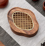IwaiLoft 急須受台 貯水式 美品 急須置き 茶台 茶盤 ティートレー クルミの木 手作り ティートレー 茶道…
