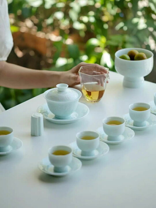 青白磁 中国茶器 セット 急須 茶碗5個