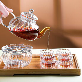 カボチャ・直火 耐熱ガラス ティーポット ガラス ガラスポット ガラス急須 モール 茶こし付き 紅茶ポット コーヒーサーバー コーヒーポット ティーウォーマー ティーグラス ダブルウォールグラス ティーセット ハーブティー アフタヌーンティー 母の日 プレゼント IwaiLoft