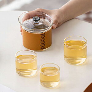 【透・2客5点セット】煎茶茶碗 ガラス急須 カラフェ 耐熱ガラス ガラスポット コーヒーポット ティーポットポット ティーグラス ガラスぐいのみ・おちょこ 冷茶 リーフポット 旅持ち 茶器