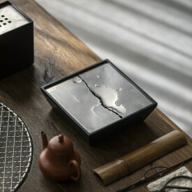 Iron Art 角型 小鉢 急須受台 急須置き 茶托 釜敷き 鉄瓶敷き 鉄 金属 黒 ブラック 正方形 茶台 器スタンド トレー 深型 貯水式 貯水トレー 収納ケース＆トレー 角膳 トレー トレイ カフェトレー ティートレー 茶盤 中国 茶器 収納 茶芸 インテリア IwaiLoft
