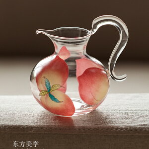 氷玉・桃柄 ガラスピッチャー コーヒーポット 200ml 耐熱ガラス もも 小鉢 取り鉢 片口鉢 コーヒーサーバー ティーサーバー 手作り 片口 徳利 酒器 日本酒 片口注器 ミルクピッチャー 小鉢 取