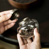 IwaiLoft Glass Canister 茶筒 耐熱ガラス キャニスター 棗 かわいい ガラス 小鉢 200ml 150ml 合金蓋付 …