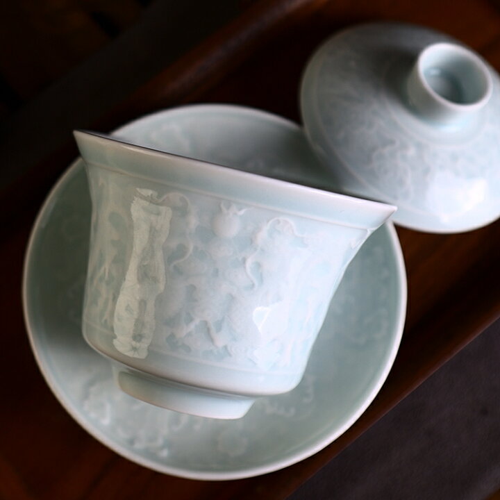 楽天市場】龍の紋様 青磁 影青磁 蓋物 蓋付碗 珍味入れ 宝瓶 蓋碗 彫刻 