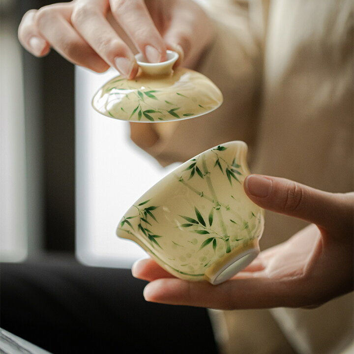 楽天市場】竹柄 蓋物 黄釉色絵 煮物碗 円菓子碗 蓋付碗 珍味入れ 宝瓶 