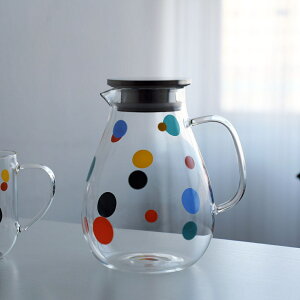 Oh-spots 水玉 ガラス ピッチャー 冷水筒 レーモン茶ポット 1800ml 耐熱ガラス 麦茶ポット 透明 カラフェ 直火 ガラスポット ステンレス蓋 ウォーターピッチャー ウォーターカラフェ 冷茶ポット