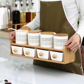 透かし彫り蛍手 調味料ポット 調味料入れ スプーン付き 調味料ランク 竹蓋 スパイスジャー 3個 4個 セット ナチュラル かわいい 砂糖入れ 塩入れ 調味料ケース キャニスター 手作り 白磁 玲瓏 ほたるで 透彫 食器 磁器 ほたる おしゃれ キッチン収納 台所 保存容器 IwaiLoft