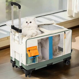 「多頭飼い家庭に最適」ペットキャリーカート 2匹の猫対応 ペットキャリー 2way 折りたたみ ローラー付き キャリーバッグ 犬 猫 小型犬 中型犬 ペットキャリーバッグ 通気 安定 ペットキャリーケース 飛び出し防止 ショルダー付き ペットバッグ 旅行 散歩 避難用 IwaiLoft