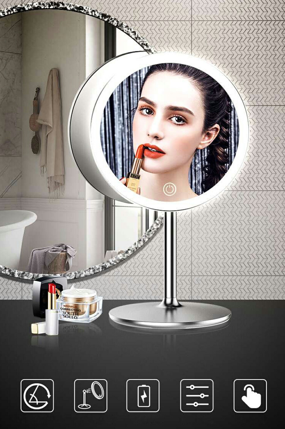 楽天市場】IwaiLoft LED女優ミラー 人気 化粧鏡 卓上ミラー スタンド