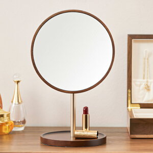 送料無料 IwaiLoft 高級 化粧鏡 おしゃれ 卓上ミラー スタンドミラー 木製ミラー コスメミラー テーブルミラー アンティーク調 角度調整 飛散防止加工 円形ミラー クルミフレーム アクセサリ