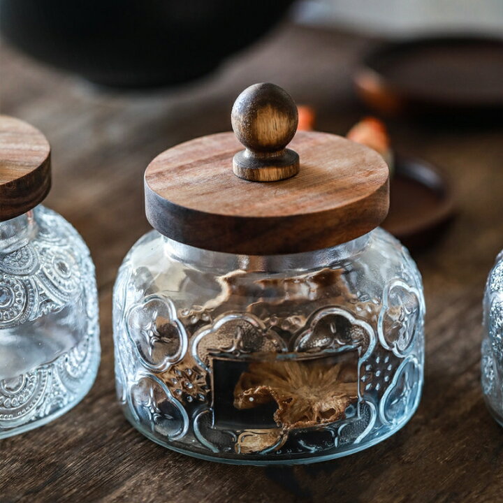 楽天市場】Glass Canister 木製蓋付 ガラス キャニスター 700ml 新品 