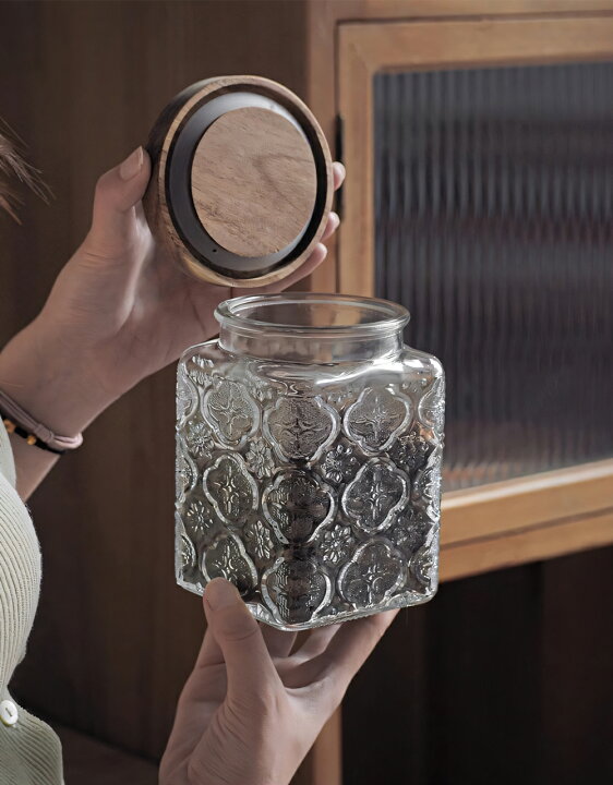 楽天市場】Glass Canister ガラス キャニスター ガラスジャー 天然木 
