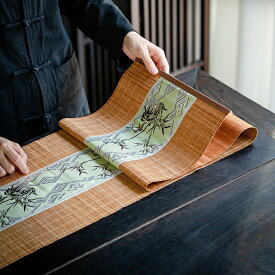 精巧な刺繡 テーブルクロス テーブルライナー 天然竹 卓上すだれ テーブルマット 竹柄 配膳ライナー ランチョンマット 天然素材 長方形 テーブルコーディネート 茶席 茶室 茶道具 中華 中華料理教室 飲食店舗用品 茶芸 アンティーク シノワ レトロ調 IwaiLoft