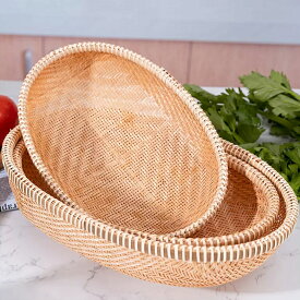 かご 竹 手作り 竹籠 バスケット 竹かご 楕円形 バスケット 水切りかご 野菜かご 野菜カゴ 深ざる 深型 編み バンブーバスケット フードバスケット 竹ザル 竹細工 インテリア 雑貨 おしゃれ 清境Craft