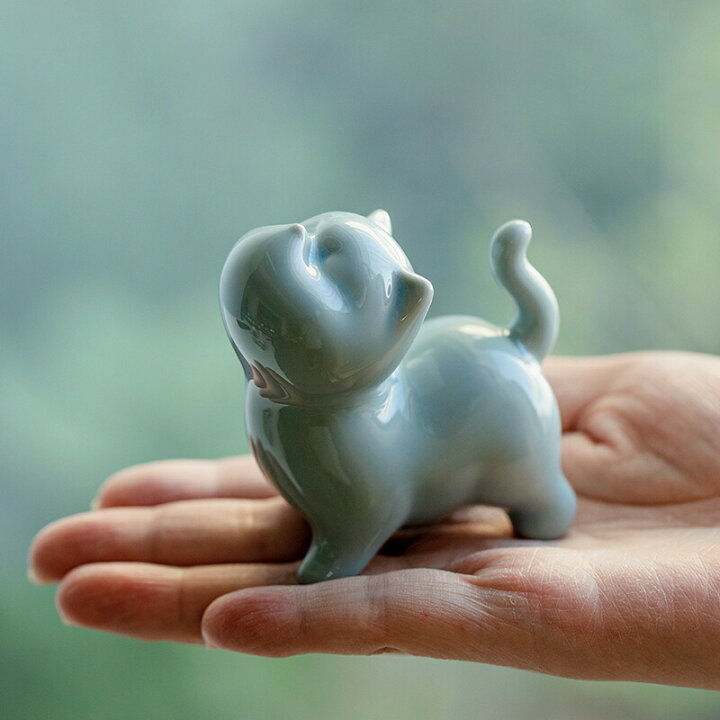 石彫 幸せ猫 茶寵 装飾品 工芸品 美術品 置物（Amazon.co.jp: ねこ 