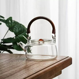 人気 IwaiLoft 耐熱ガラス ティーポット 茶こし付き 藤製持ち手 ガラス製ポット ガラス急須 ジャンピング 紅茶ポット フルーツティー 花茶 工芸茶 ハーフティー に ガラス急須 直火可 送料無料