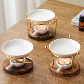IwaiLoft 新型 アロマポット 陶器 アロマ炉 茶香炉 アロマキャンドルホルダー キャンドルバーナー アロマバーナー アロマディフューザー 木製