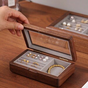 Ring Case 銘木 アクセサリーボックス 指輪ケース リングケース 木製 収納 中サイズ 一段 おしゃれ 窓付き ウールナット アクセサリーケース 婚約指輪入れ 指輪収納 持ち運び リングボックス