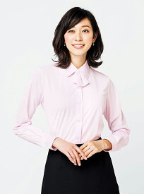 【10％OFFクーポン対象★12/10 20時～6H限定】【SALE】ブラウス 長袖 リボン付ニット素材 ブルー 青 ピンク ホワイト 白 桃 白 5号～15号 制服 オフィス 事務 事務服 企業制服 レディース オフィスユニフォーム ビジネス 仕事用 おしゃ