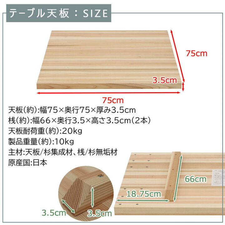 楽天市場】テーブル 天板 杉集成材 幅75 国産品 国産杉 天然木 無塗装 