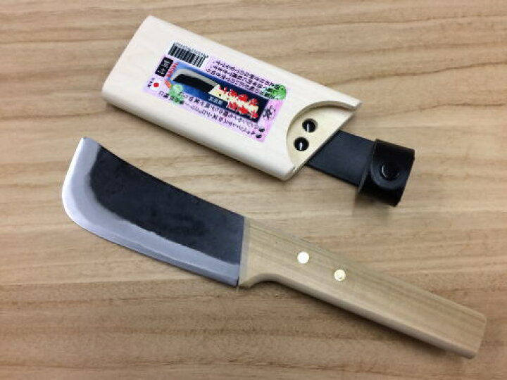 楽天市場 源明利 弁慶型 野菜収穫包丁 140mm 木製さや付 両刃 白二鋼 指止付柄 越前打刃物 日本製 手造り 岩内金物店楽天市場店