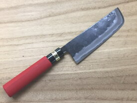 九頭龍川 鍛造 野菜収穫用包丁 三枚打 135mm 両刃 白二鋼 シノギ付赤柄 TY-266 越前打刃物 日本製