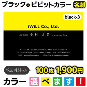 ブラック+ビビッドカラー名刺 黒名刺 カラー 名刺 名刺印刷 名刺作成 名刺 カラー Black-3【片面/100枚】