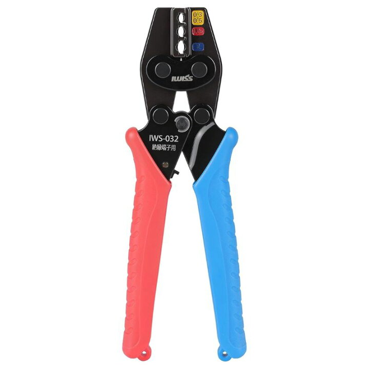 マラソン 10 OFF P2倍 IWISS アイウィス 圧着工具 IWS-032 絶縁被覆付圧着端子 圧着ペンチ 0 3 0 5 1 25 2mm2対応 ラチェット式 圧着マーク 端子仮押さえ 電工 配線工具 IWISS TOOLs 店