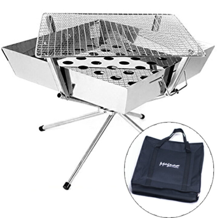 楽天市場 翌日到着対応 ファイアグリル 焚火台 コンロ板厚 08 レイハチ バーベキューコンロ 国内仕上げ バリ取り研磨済 大きく開く 収納ケース 焼網 も ステンレス製 当店限定 純正オプション Fgハンガー Fgポットハンガー 対応済 イクシル