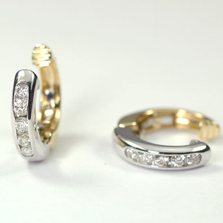楽天市場】ピアリング イヤリング K18＆K18WG・ダイヤ0.2ct ピアリング 